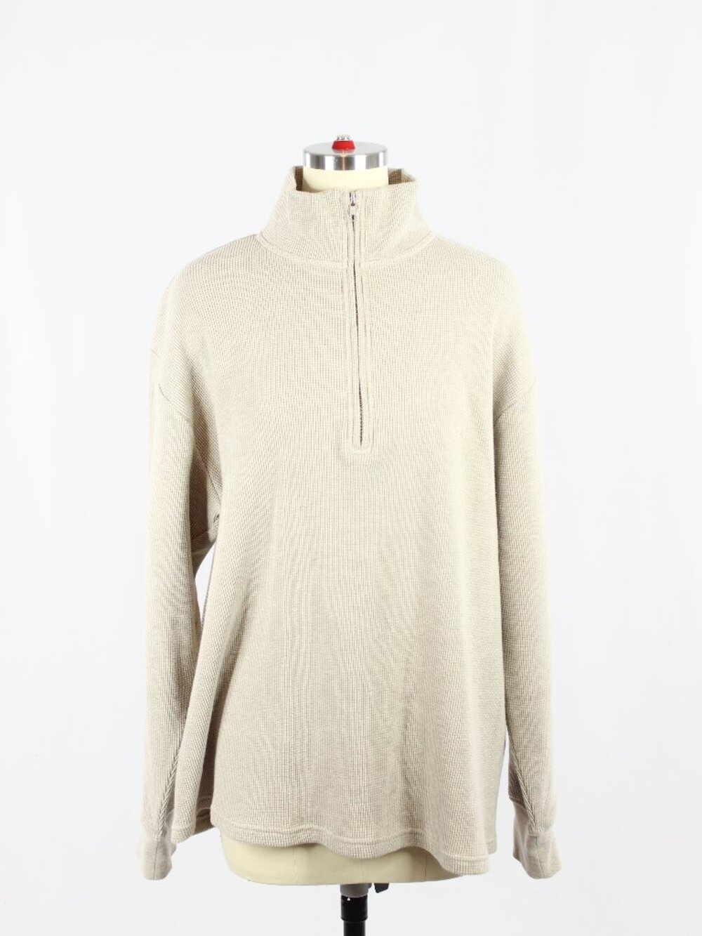 Aritzia WILFRED FREE Loft Taupe Cotton Waffle Knit Oversized 1/4 Zip Top, Size M